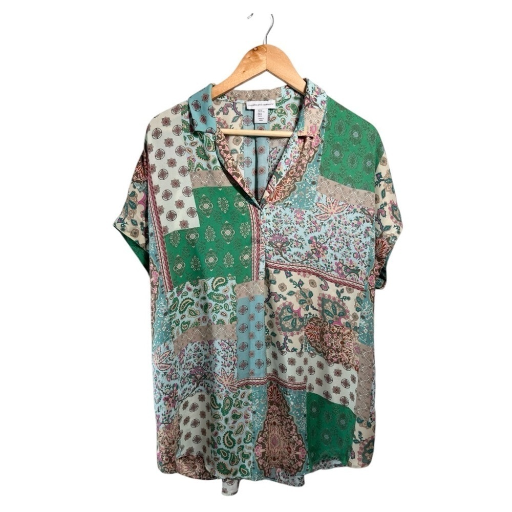 Cupcakes & Cashmere Chiffon Patchwork Print Blouse